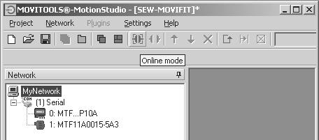 Parameter Settings and Diagnostics Integrate MOVIFIT in MOVITOOLS -MotionStudio I 0 7 7.2.3 Searching for connected units automatically and activating online operation 1.
