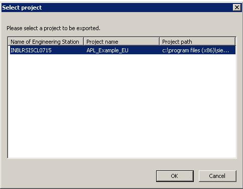 export". The "Select project" window appears. 2.