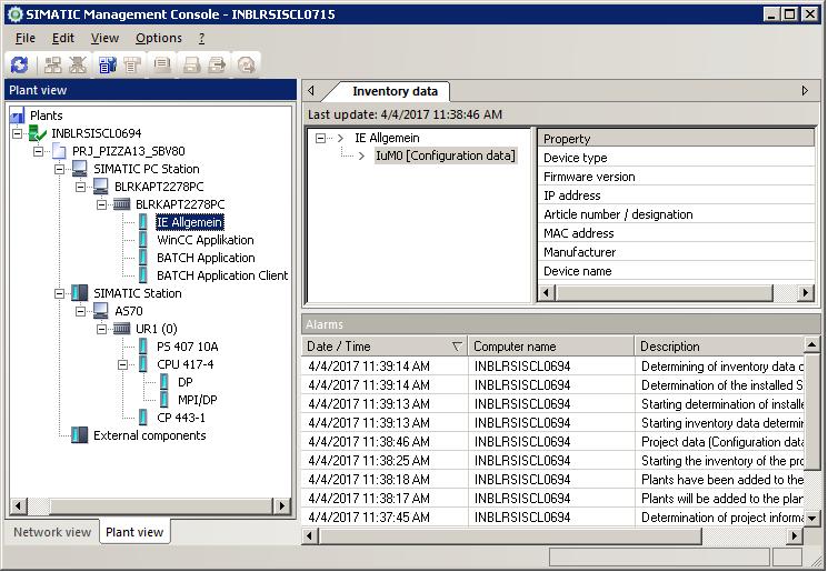 5.2 Layout of the user interface Layout of the main window of the Management Console Title of the dialog boxsimatic Management Console - <Name of the local computer> Menu bar Toolbar Project views