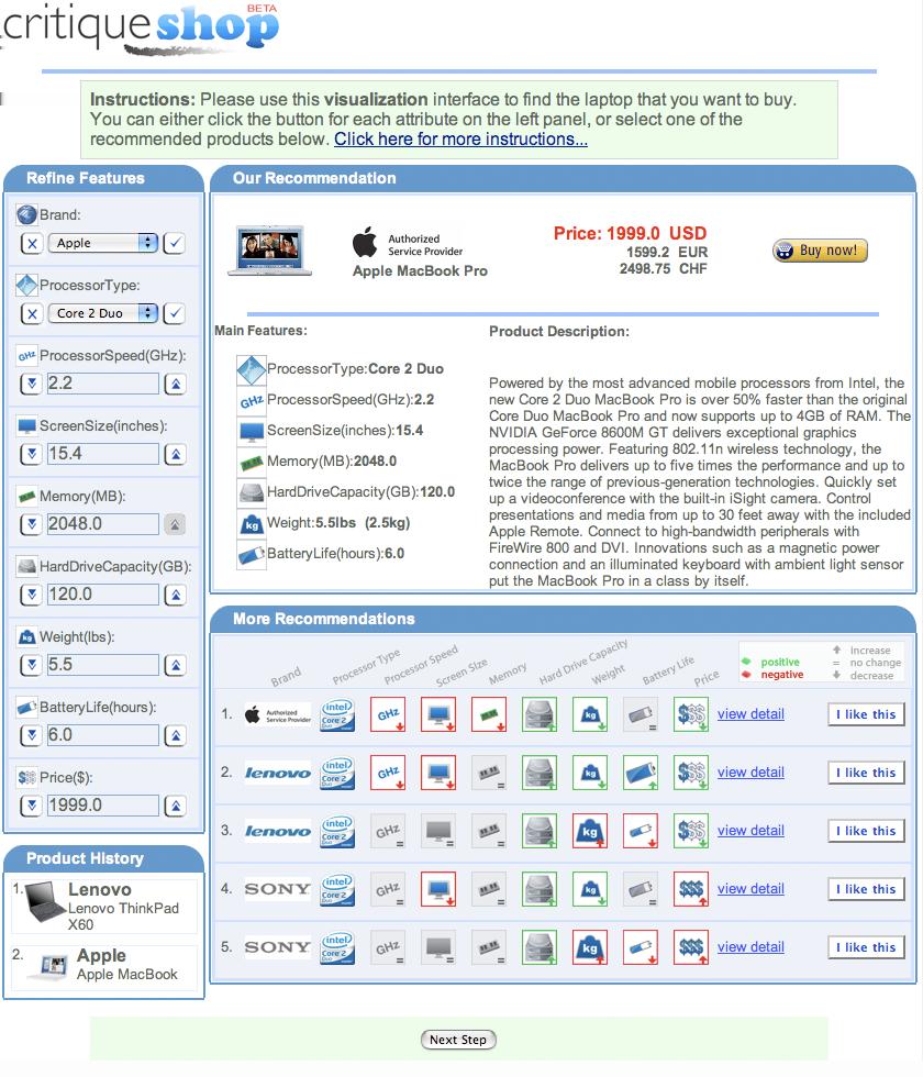 Figure 11: Screenshot of the visual interface for