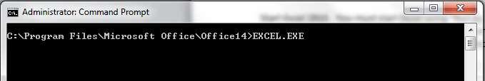 EXE from a "Command Prompt" in "Run as administrator" mode Once Excel is open, perform the following