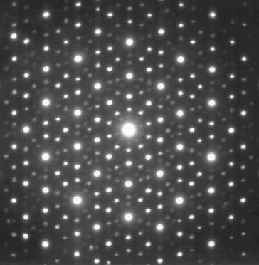 Figure 4: A diffraction pattern from a crystal - note the points are discrete and bright. and the observed image will no longer resemble the original.
