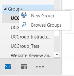Alternatively, if you want to create a Group in Outlook 2016, right-click the Groups folder name and choose New Group.