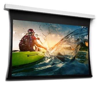 Motorized projection screen for ceiling recessed installations Product specifications: Ceiling recessed electrically operated projection screen 230 volt (50Hz) with a usage of no more than 3 Ampere