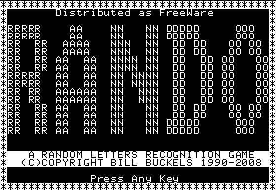 Program Details Rando runs in standard Apple II 40 column Text Mode. The Interface of Rando 2.0 is modeled after my more recent design for children's programs, and centers around a Main Menu.