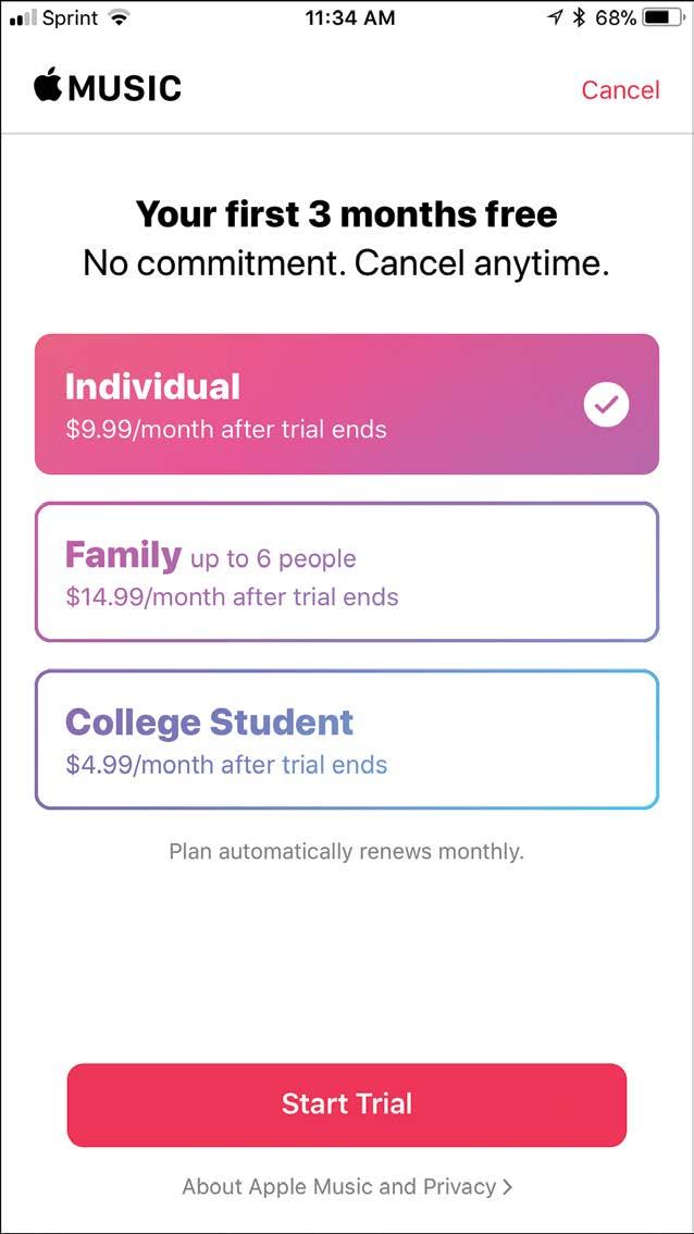 4 Tap the type of account you want to create (Individual, Family, or College Student).