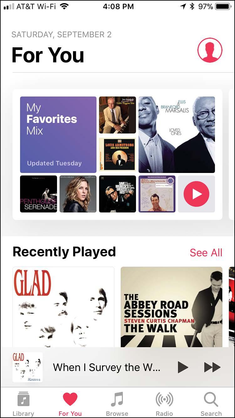 Listening to Music with the Music App 19 Browsing Apple Music for You For You music is music that Apple Music has selected for you (hence the name) based on