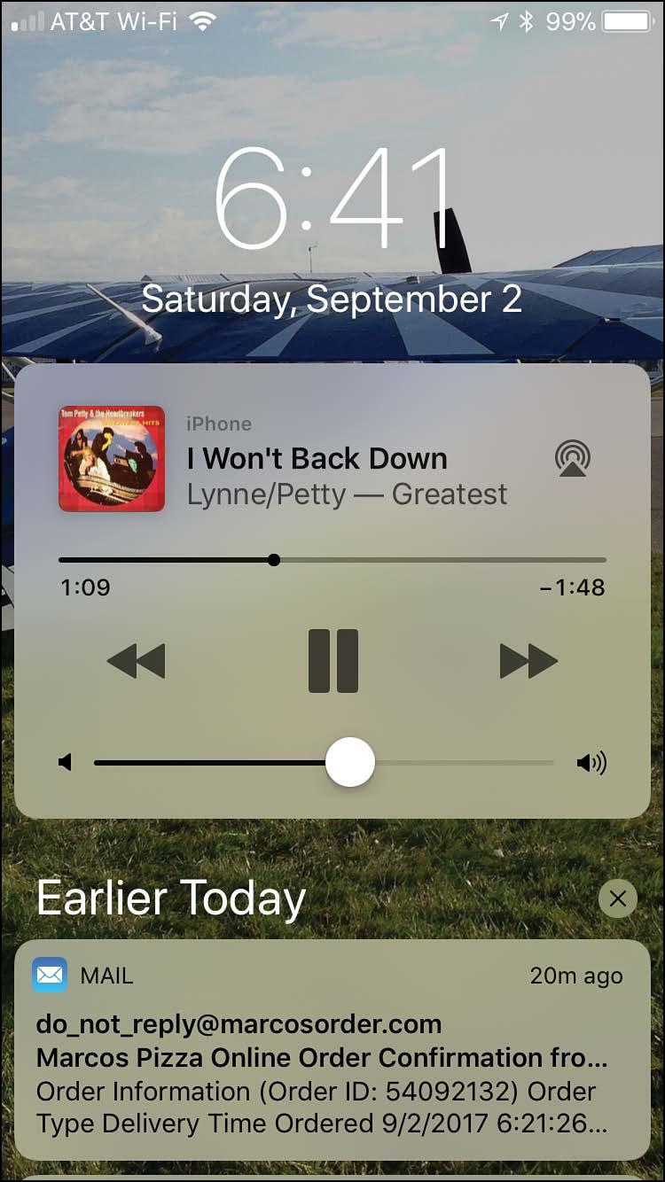 When you re done controlling the tunes, press the Side button to put your phone to sleep again to prevent the controls from being on the screen (so that they don t