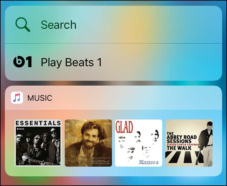 34 Chapter 15 Working with Other Useful iphone Apps and Features Tap to search for music Tap to play the Beats 1 station Tap to play music