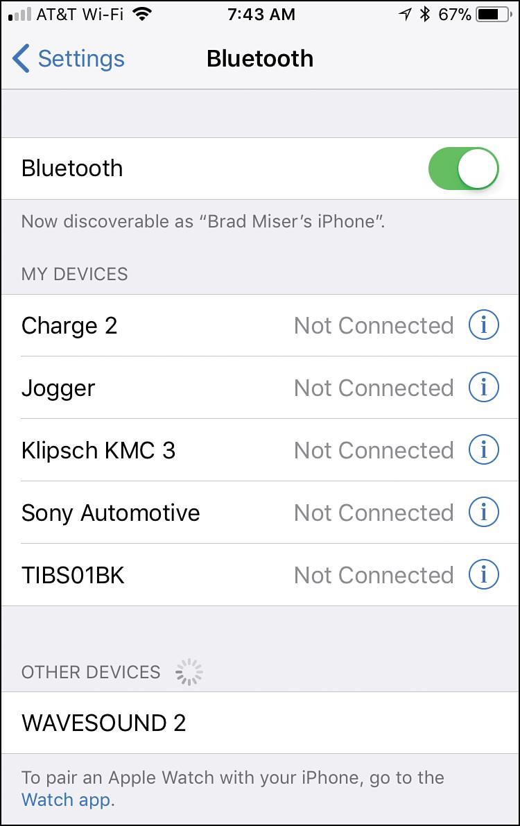 Using Bluetooth to Connect to Other Devices 55 3 If Bluetooth isn t on (green), tap the Bluetooth switch to turn it on. If it isn t running already, Bluetooth starts up.