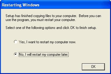 27 Completing AutoUpdate Utility Installation (24) If the [Restarting Windows] dialog box appears, select the [No, I will