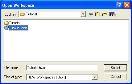 (2) The [Open Workspace] dialog box will appear. Figure 6.6 Selecting a Workspace File When the software of this product has been installed, workspace "Tutorial.