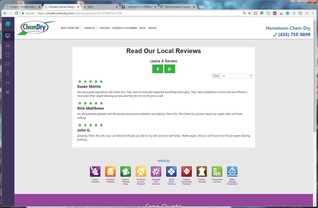 LEAVING REVIEWS & SEEING REVIEWS Leaving Reviews and seeing reviews are accomplished on two different pages. These pages are the Leave a Review page and the Local Reviews page.