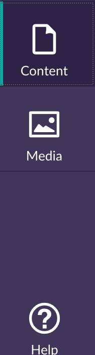 On the far left you ll find the primary vertical PURPLE navigation bar containing three sections CONTENT, MEDIA and HELP Next is the white CONTENT TREE section for navigating to all sections of your
