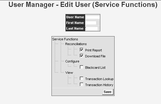 Tick the functions you want allocated to the user and click on Save.