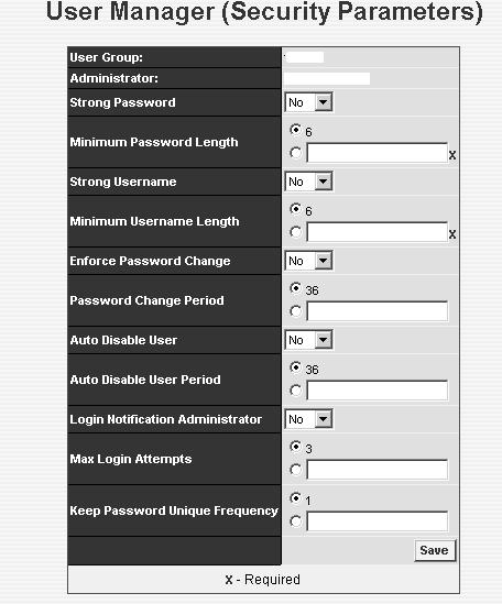 Strong Password: The default is No. This means that the password can be anything as long as it is not less than the default minimum length.