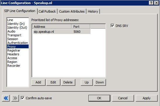 Figure 9: Proxy Menu Line Configuration Page Prioritized list of Proxy IP addresses This box is somewhat of a misnomer in the case of some SIP Carriers.