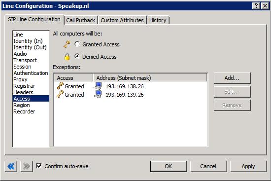 2.1.9 Access Menu Figure 11: Access Menu Line Configuration Page All computers will be This should be set to Denied Access to not only limit the remote end-points that this line will accept calls