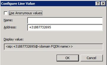 Figure 3: Configure Line Value Configuration Page Address: enter the main DID to be used as