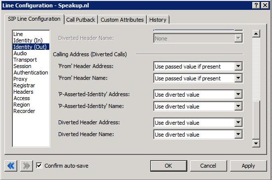 Figure 4: Calling Address (Diverted Calls) Configuration Page Set values according to Figure 4.