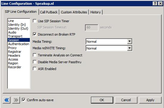 Figure 7: Session Menu Line Configuration Page Media Timing Recommended value: Normal Remainder of Session Menu Options These have no