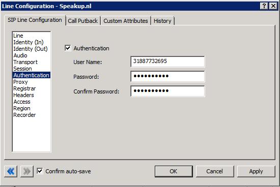 Authentication Figure 8: Authentication Menu Line Configuration Page This box must be checked to enable authentication to the SIP Carrier.