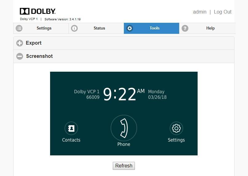 8.2. Verify Dolby Conference phone From the Dolby Conference Phone web-based interface, select Tools from the top menu.