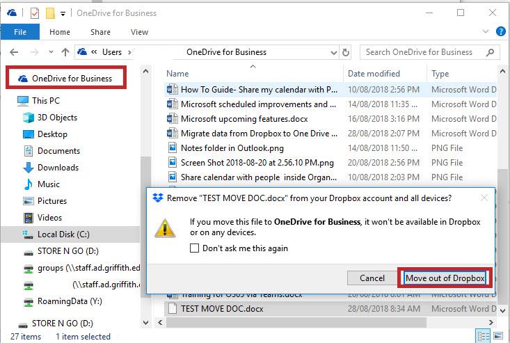 You may be prompted to remove folder from Dropbox account and all devices to OneDrive.