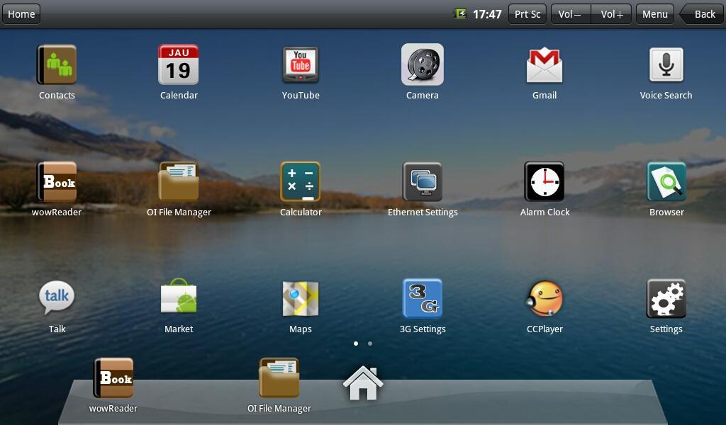 The main interface application page of the tablet PC has two modes: desktop gadget mode and application icon mode.