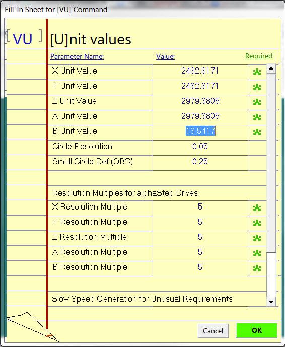 Click OK at the bottom of the sheet to save changes. Type a VU command or click to Values > Unit values. Change the B Unit Value to 13.