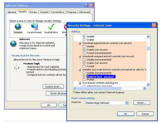 Proper Security Custom Level ActiveX control and Plug-ins. The first three options of front should be set to be Enable, The ActiveX programs read by the computer will be stored.