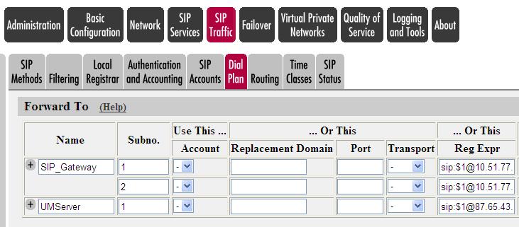 8.7.1.2 Forward To Here you may define where and how the SIParator should forward the request using the Dial Plan.