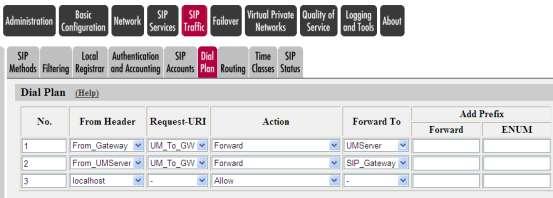 8.7.1.3 Dial Plan For each line, select a From entry and Request-URI to match.