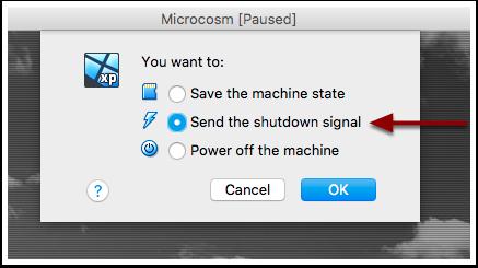 Correctly Close The VM - 2 Select option #2 Send the shutdown signal and click OK. VirtualBox will close down the VM and close the host VM window. 18.