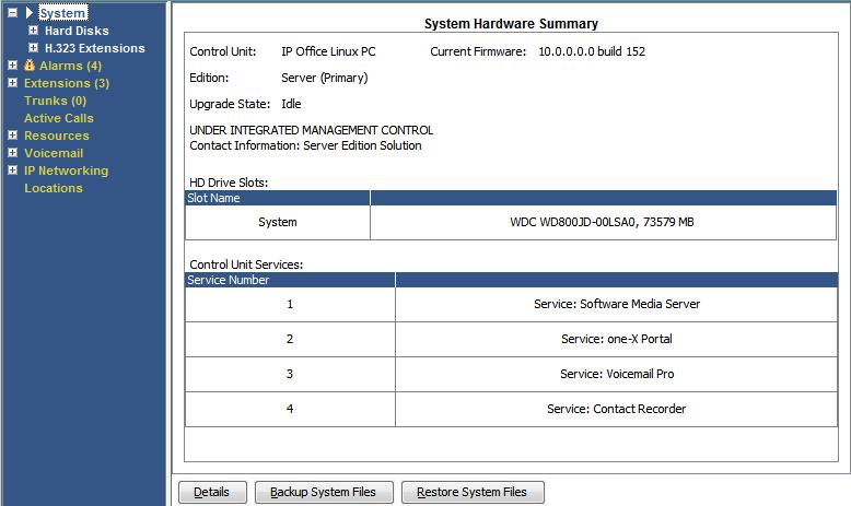 This screen details information about the system and the various installed