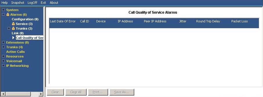 3.6 Call Quality of Service System Status can display QoS measurements for calls on external IP trunks. You can also enabled QoS reporting and alarms for extensions.