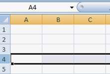 A ROW is one horizontal space running left to right across the sheet. ROW 4 highlighted A CELL is the black box. A CELL NAME is the column letter and the row number.
