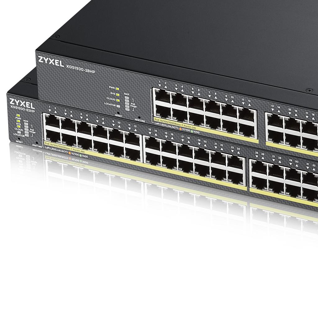 XGS1930 Series 24/48-port GbE Smart Managed Switch Benefits Introducing the new hybrid switch The Zyxel XGS1930 Smart Managed Switch Series introduces Zyxel NebulaFlex that allows you to easily