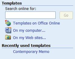 Using Templates Word has many pre-made templates that you can use to make creating forms easier. Opening a Template Let s open a template to help us create a memo. 1. Open Microsoft Word 2.