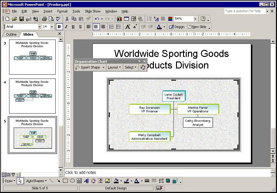 PowerPoint 2002 Level 2 Lesson 10 - Using Organization Charts/Diagrams buttons on the Drawing toolbar. A fill or pattern effect can also be applied to the background of a chart.