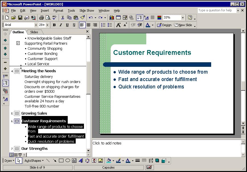 Lesson 1 - Using the Outline Tab PowerPoint 2002 Level 2 3. Select the Edit menu. 4. Select the Delete Slide command.