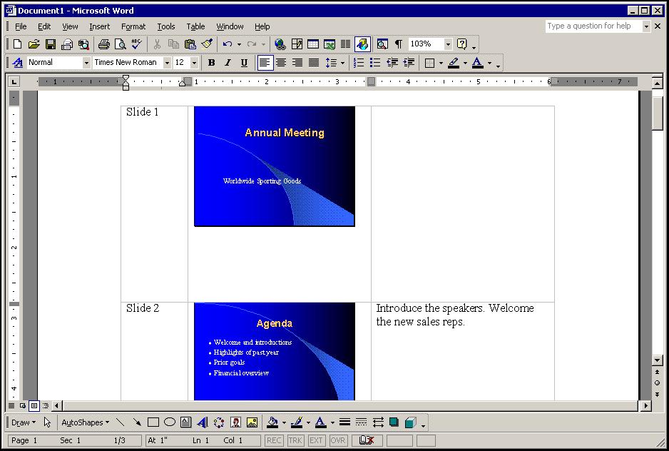 PowerPoint 2002 Level 2 Lesson 11 - Exporting Outlines and Slides EXERCISE EXPORTING OUTLINES AND SLIDES Task Export outlines and presentation slides. 1. Open Meetng21. 2. Export handouts to Word; select the layout that displays notes next to each slide and the Paste link option.