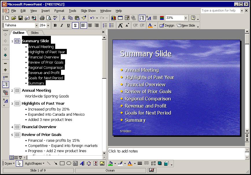PowerPoint 2002 Level 2 Lesson 1 - Using the Outline Tab 15.