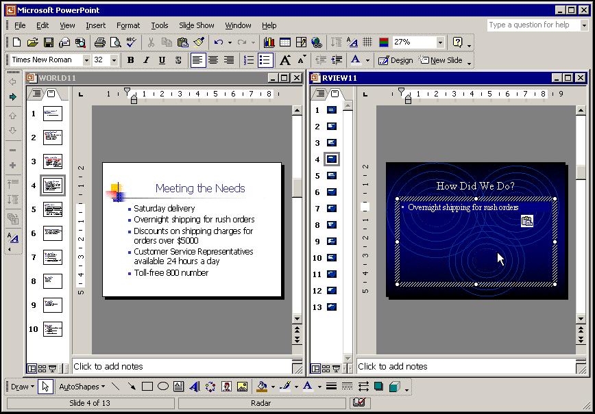 PowerPoint 2002 Level 2 Lesson 2 - Editing Multiple Presentations COPYING TEXT BETWEEN PRESENTATIONS Discussion You can copy text from one presentation and paste it into another.