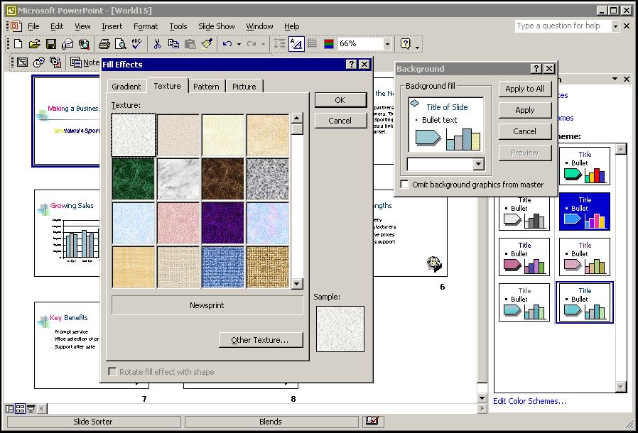 PowerPoint 2002 Level 2 Lesson 4 - Customizing Presentations 4. Select Edit Color Schemes in the Slide Design task pane. 5. Select the Custom tab. 6.