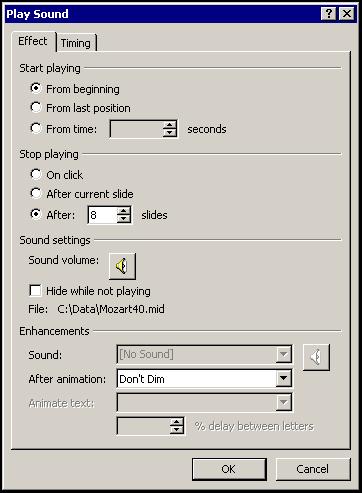 Lesson 5 - Adding Special Effects PowerPoint 2002 Level 2 Changing multimedia settings You can set rewind and continuous play (looping) options in the Edit Object dialog box, which is accessed by