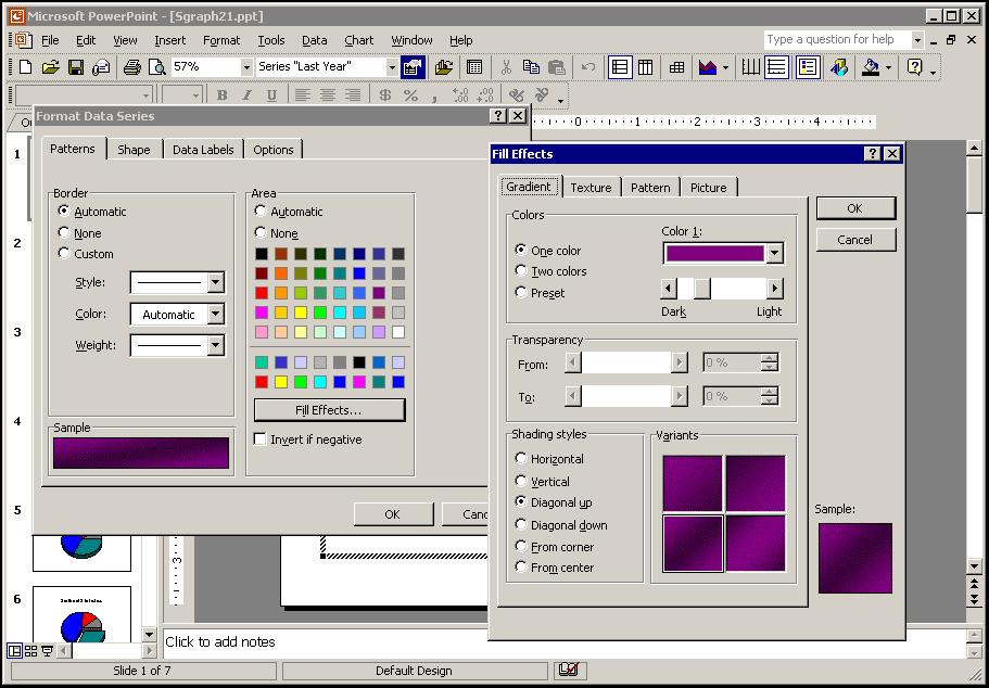 PowerPoint 2002 Level 2 Lesson 8 - Editing and Importing Charts Formatting data markers You can also double-click any data marker to open the Format Data Series dialog box.