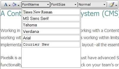 To change the font of some text, first select the text and then choose a font from the dropdown menu on the toolbar.