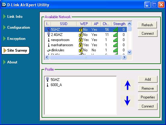 Using the Configuration Utility (continued) Available Network- The top section of the window displays the Available Networks.