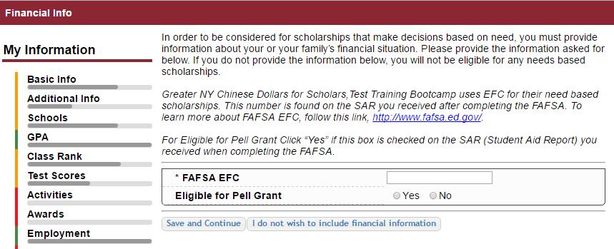 You may be asked to provide your EFC, or Your parent s information so they can provide more detailed financial
